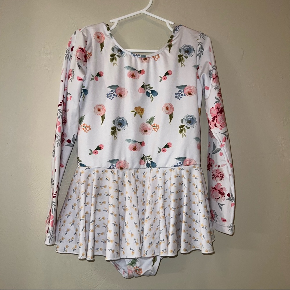 Sweethoney Floral Long Sleeve Leotard with Skirt